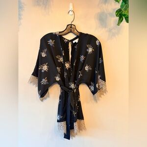 HONEY PUNCH Black Floral Romper w/ Lace Details worn 2X